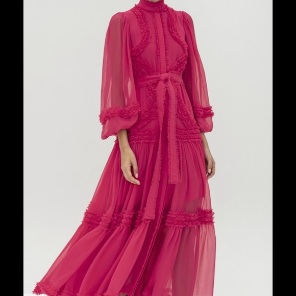 ALEXIS Patrizia ruffled-trim silk maxi dress M